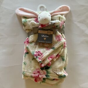 Blankets & Beyond White Bunny Lovey Nunu & Floral Blanket 2 piece Gift Set